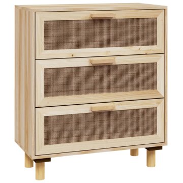 Vidaxl Komoda rjava 60x30x70 cm trdna borovina in naravni ratan