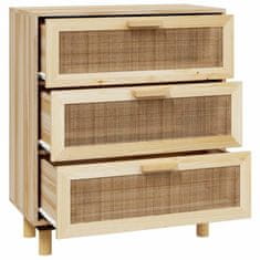 Vidaxl Komoda rjava 60x30x70 cm trdna borovina in naravni ratan