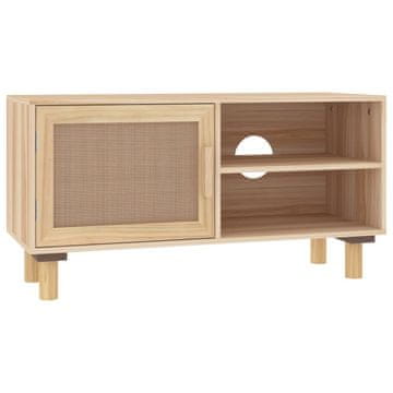 Vidaxl TV omarica rjava 80x30x40 cm trdna borovina in naravni ratan