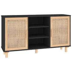 Vidaxl Komoda črna 105x30x60 cm trdna borovina in naravni ratan