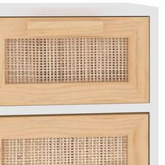 Vidaxl Komoda bela 60x30x75 cm trdna borovina in naravni ratan