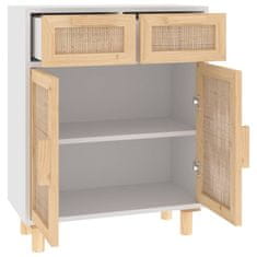 Vidaxl Komoda bela 60x30x75 cm trdna borovina in naravni ratan