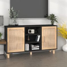 Vidaxl Komoda črna 105x30x60 cm trdna borovina in naravni ratan