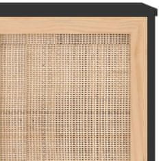 Vidaxl Komoda črna 105x30x60 cm trdna borovina in naravni ratan