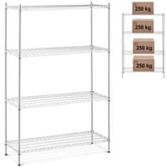Royal Catering Delavniški regal, kromiran, 4 odprte police, do 1 t, 1000 kg, 120x45x180 cm