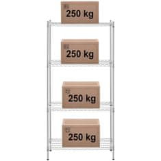 Royal Catering Delavniški regal, kromiran, 4 žične police, do 1 t, 1000 kg, 90x45x180 cm