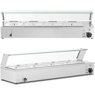 Royal Catering Bemar grelnik za jedi, grelni pult z zaščitnim pokrovom 4 x GN 1/2 2000 W