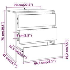 Greatstore 3-delna komoda siva sonoma iz inženirskega lesa
