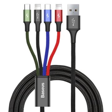 BASEUS Kabel USB 4v1 2 x iPhone Lightning USB-C microUSB v najlonovi ovojnici 3,5 A 1,2 m črn