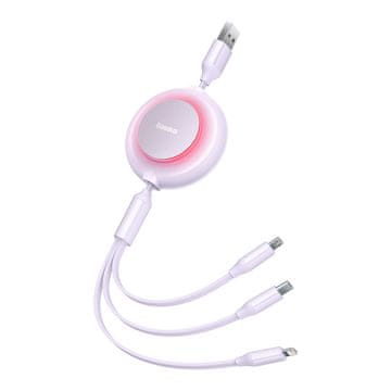 BASEUS Bright Mirror 2 kabel 3v1 USB tipa A - micro USB + Lightning + USB tipa C 3,5A 1,1 m vijolične barve (CAMJ010005)