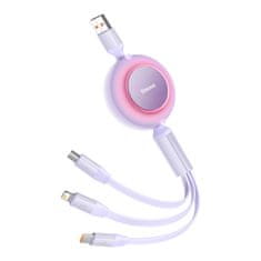 BASEUS Bright Mirror 2 izvlečni kabel 3 v 1 USB tipa A - micro USB + Lightning + USB tipa C 66W 1,1 m vijolične barve (CAMJ010105)