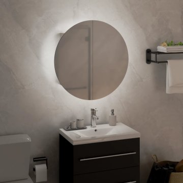 Vidaxl Kopalniška omarica z okroglim ogledalom LED bela 40x40x17,5 cm