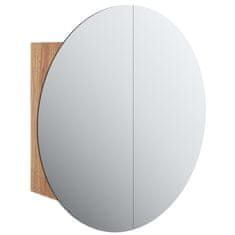 Greatstore Kopalniška omarica z okroglim ogledalom LED hrast 40x40x17,5 cm