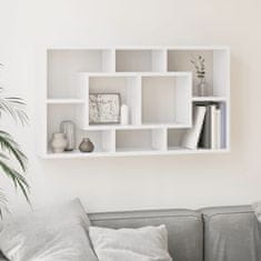 Greatstore Stenska polica z 8 predelki visok sijaj bela
