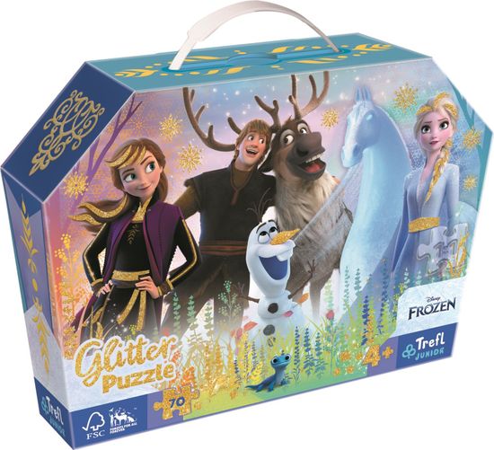 Trefl Sparkling Glitter puzzle v etuiju Disney Frozen: Čarobno prijateljstvo 70 kosov