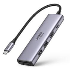 Ugreen 6v1 večfunkcijski USB-C HUB - 2x USB HDMI 4K čitalnik SD in TF kartic USB-C PD 100W siv