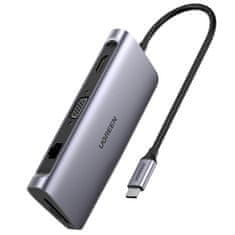 Ugreen 9v1 večfunkcijski USB 3.2 Gen. 1 HUB HDMI (4K@60Hz) VGA (Full HD@60Hz) Ethernet TF/SD Card Reader PD 100W USB Type C PD Grey (CM179)