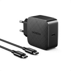 Ugreen GaN (galijev nitrid) USB Type C 65W Quick Charge Power Delivery hitri polnilnik + USB Type C 2m kabel črn (40156 CD217)