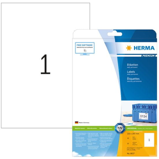 Herma Superprint Premium etikete, 210 x 297 mm, 10/1