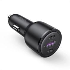 Ugreen Avtomobilski polnilec 2x USB-C 1x USB 69W 5A PD QC črn