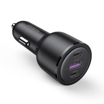 Ugreen Avtomobilski polnilec 2x USB-C 1x USB 69W 5A PD QC črn
