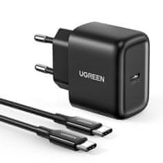Ugreen Mrežni polnilnik za telefon USB-C 25 W PD + kabel USB-C 2 m, črn