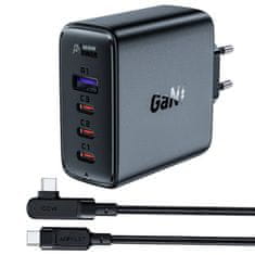 A37 PD 100W GaN 4x USB omrežni polnilec, (črn)