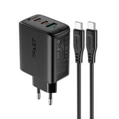 AceFast A13 PD 65W omrežni polnilec, 2x USB-C + USB (črn)