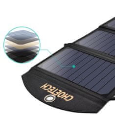 Choetech Zložljiv solarni polnilec USB 19W 2xUSB črn