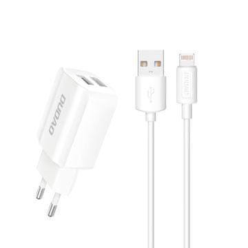 DUDAO EU polnilec 2x USB 5V/2,4A + Lightning kabel bele barve (A2EU + Lightning bele barve)