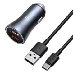 BASEUS Baseus Golden Contactor Pro hitri avtomobilski polnilec 2x USB 40 W Quick Charge SCP FCP AFC + kabel USB - USB Type C siv (TZCCJD-A0G)