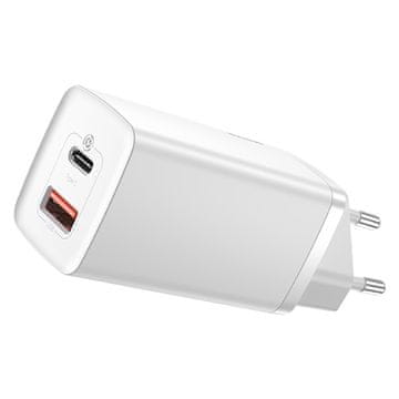 BASEUS Hitri omrežni polnilnik GaN2 Pro USB USB-C QC PD 65 W, bel