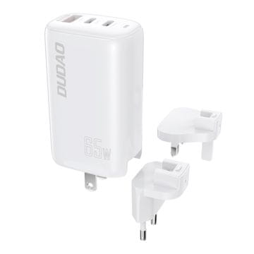 DUDAO Dudao 3-portni polnilec GaN 3-v-1 (EU, ZDA, UK) 2 x tip C (PD) + USB (QC) 65W, bela (A7PRO)