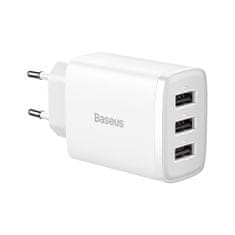 BASEUS Mrežni polnilnik Compact 3x USB 17W bel
