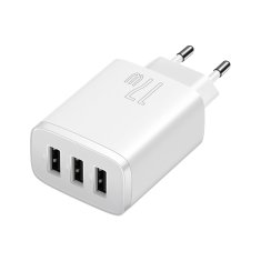 BASEUS Mrežni polnilnik Compact 3x USB 17W bel
