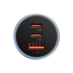 BASEUS Baseus Golden Contactor Pro avtomobilski polnilec USB-A + 2x USB-C 65W, modri (CGJP010003)