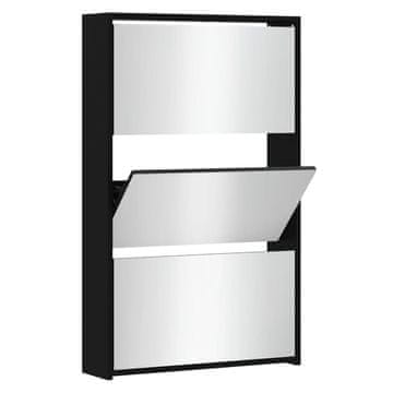 Vidaxl Omarica za čevlje z ogledalom 3-slojna črna 63x17x102,5 cm