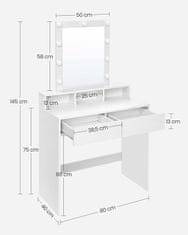 Songmics Toaletka z Lustrem i Żarówkami LED - Biała