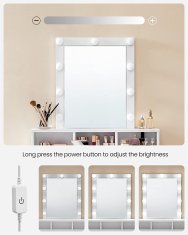 Songmics Toaletka z Lustrem i Żarówkami LED - Biała