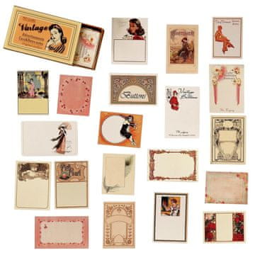 Northix 60x etiket z nalepkami v škatli, vintage - št. 1