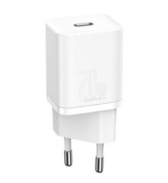 BASEUS CCSUP-B02 Hitri polnilnik Super Si USB-C 20W, bele barve