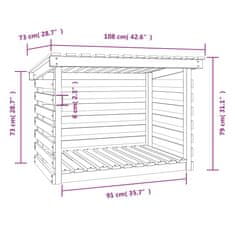Vidaxl Stojalo za drva črno 108x73x79 cm trdna borovina