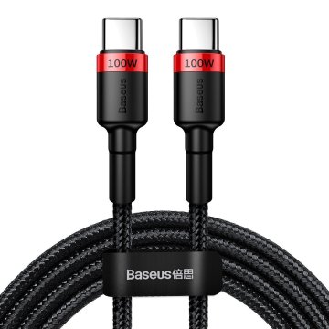 BASEUS Kabel USB-C do USB-C Cafule, QC 3.0, PD 2.0, 100 W, 5 A, 2 m (rdeča/črna)