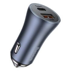 BASEUS Baseus Golden Contactor Pro avtomobilski polnilec, USB + USB-C, QC4.0+, PD, SCP, 40 W (siva)