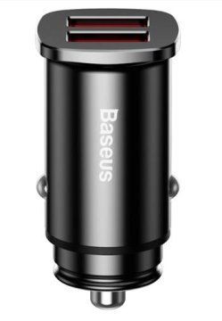 BASEUS CCALL-DS01 Kvadratni avtomobilski polnilnik 2xUSB QC3.0 30W črn