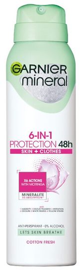 Garnier Mineral 6-in-1 Protection antiperspirant v spreju, Cotton Fresh, 150 ml