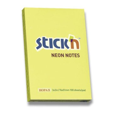 Stick'n Notes Neon 76 × 51 mm, 100 listov - rumena