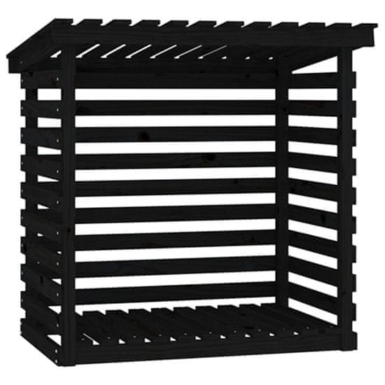 Vidaxl Stojalo za drva črno 108x73x108 cm trdna borovina