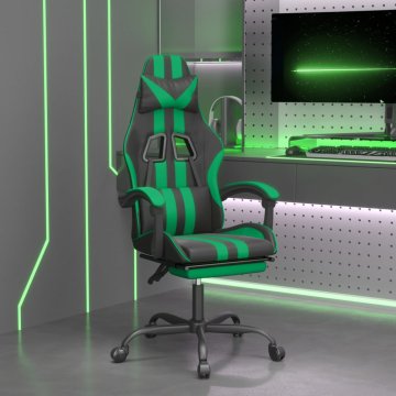 Vidaxl Vrtljiv gaming stol z oporo za noge črno in zeleno um. usnje