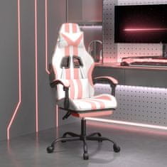 Vidaxl Vrtljivi gaming stol z oporo za noge belo in roza umetno usnje